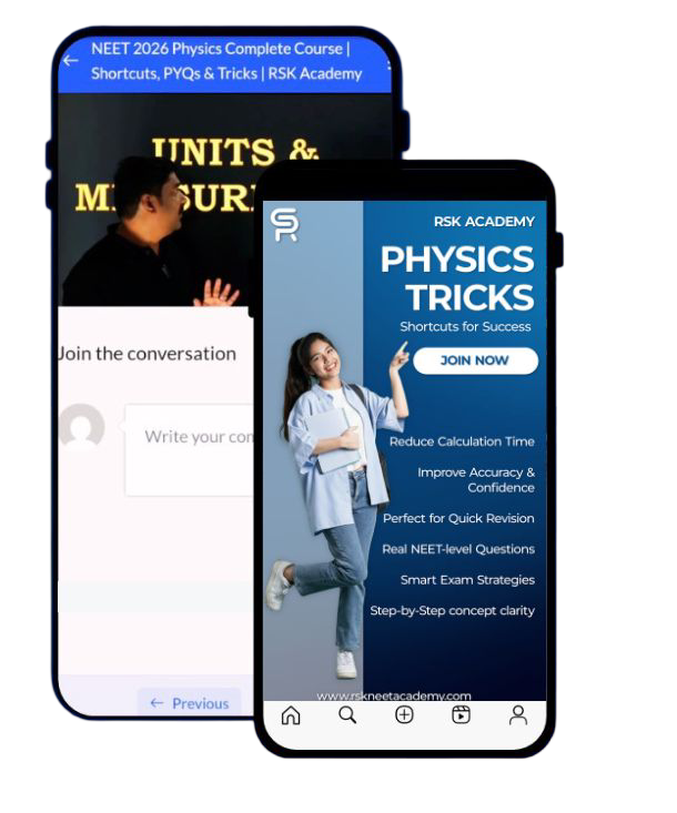 RSK NEET Academy Physics Shortcuts online course displayed on mobile for NEET aspirants