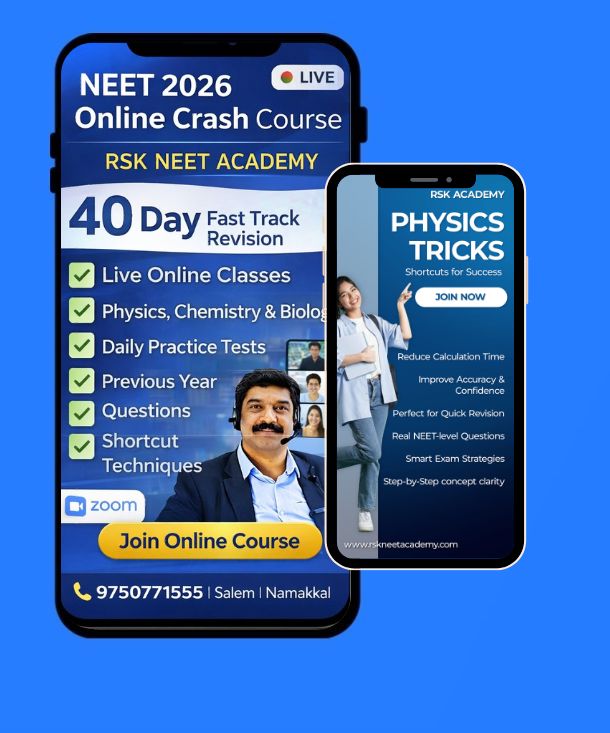 Home NEET 2026 Online Crash Course – 40 Day Fast Track Revision by RSK NEET Academy with live classes, daily tests and shortcut techniques for Physics Chemistry Biology