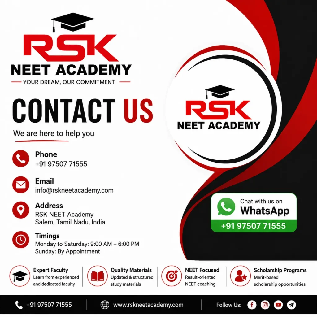 Contact RSK NEET Academy Salem for NEET Admissions and Scholarship Information